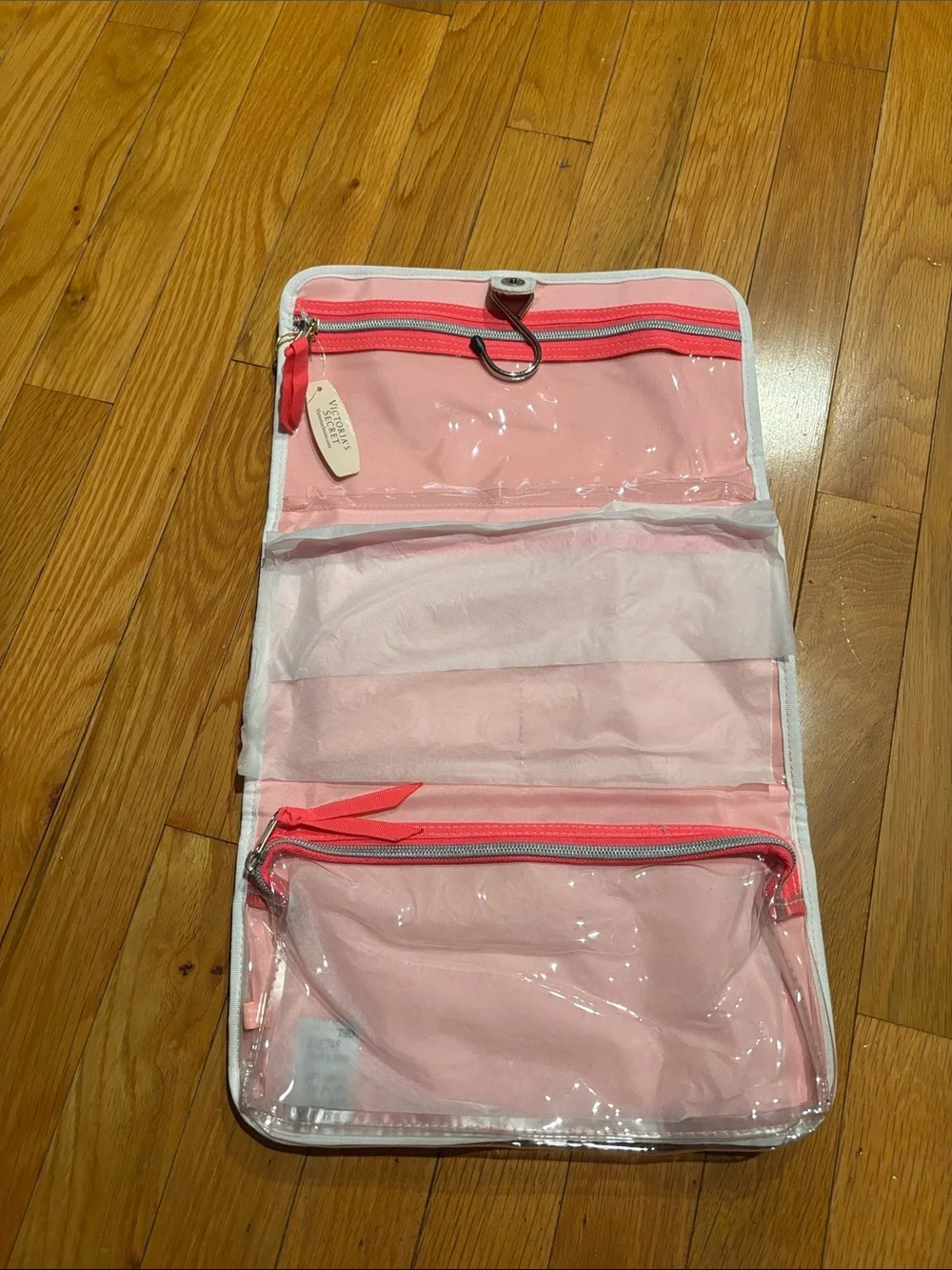 Victoria's Secret Hot Pink and White Striped Cosmetic Clutch